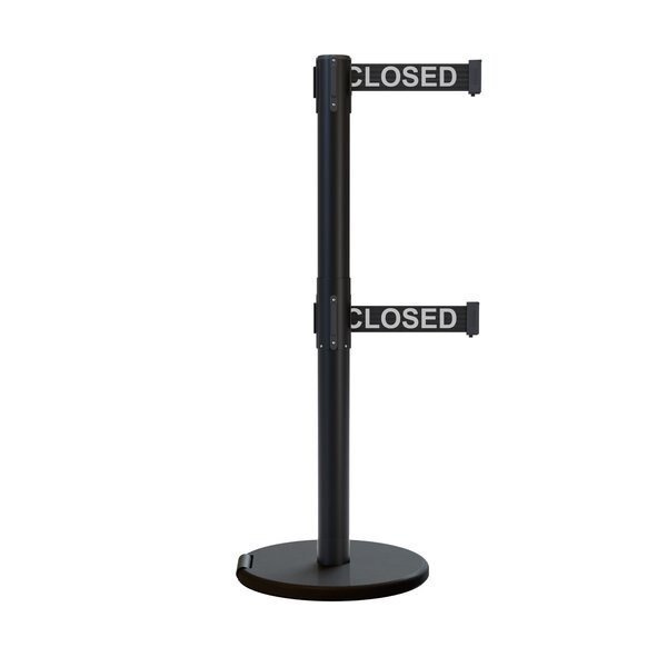 Retractable Belt Dbl Roller Stanchion, 2.5ft Black Post  7.5ft Lines, Montour Line, Mfr#: ME630D-BK-THISLBW-75