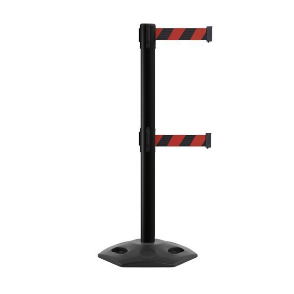 Stanchion Dual Belt Barr. Rubber Base Black Post 9ft.Blk/Rd Belt, Montour Line, Mfr#: MSR630D-BK-BRD-90