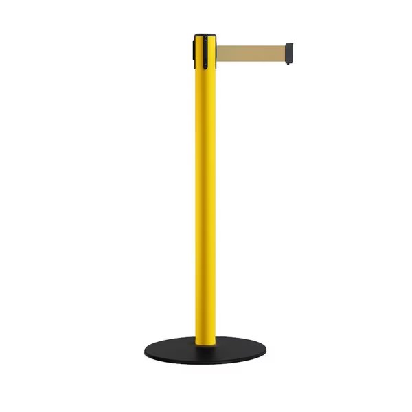 Retr. Belt Stanchion, Low Base, 2.5in YLW Post  7.5' Lt BrwnBelt, Montour Line, Mfr#: MSX630-YW-LBN-75