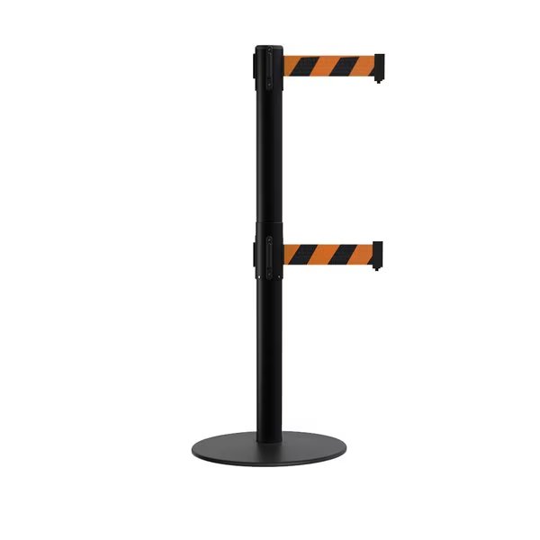 Stanchion Dual Belt Barrier Flat Base Black Post 7.5ftBlk/Ora Belt, Montour Line, Mfr#: MX630D-BK-BOD-75