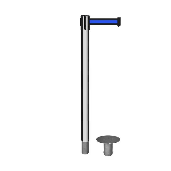 Stanchion Belt Barrier Removable Base Pol.Steel Post 11ft.Bk/Bl Belt, Montour Line, Mfr#: MX630R-PS-BBH-110