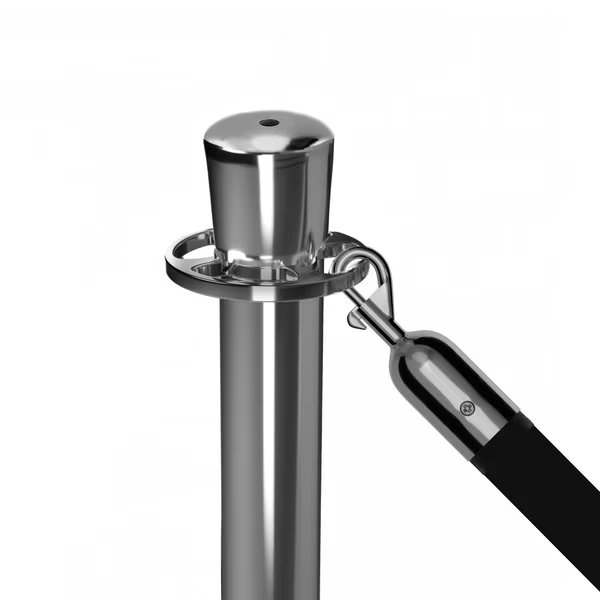 Stanchion Post and Rope Fixed Base Sat.Steel Post Ball Top, SignTapped, Montour Line, Mfr#: CXF-SS-BA-Tapped