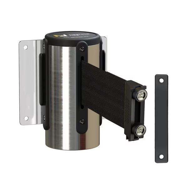 Retr. Belt Barrier Fxd Pol. Stainless, Metal Wall Mt 11' Black Belt, Montour Line, Mfr#: WM115-PS-BK-F-M-110