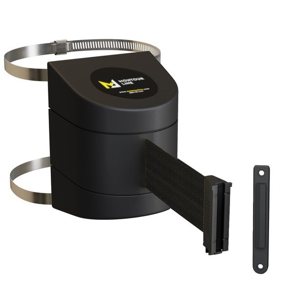 Retractable Belt Barrier Black Clamped Wall Mnt, 15ft. Black Belt (F), Montour Line, Mfr#: WMX140-BK-BK-C-S-150