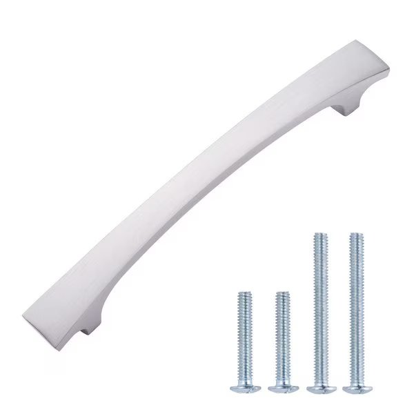 5 in. (127 mm) Satin Nickel Modern Curved Bar Cabinet Pull 25PK, South Main Hardware, Mfr#: SH6333-SN-25