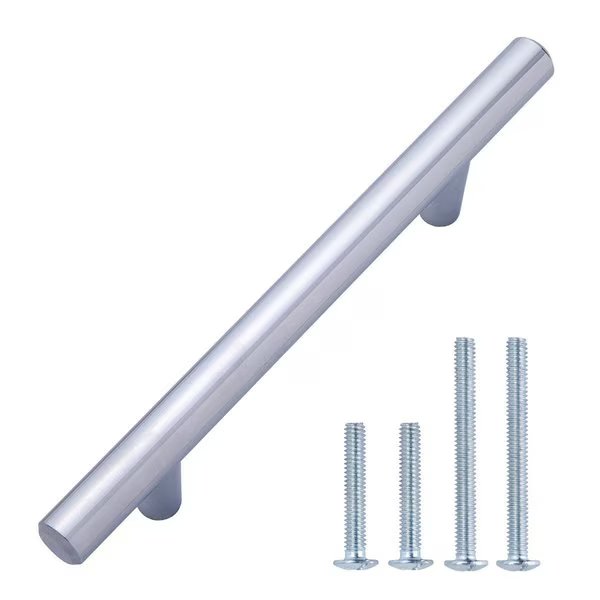 Euro Bar Cabinet Handle (1/2" Diameter), 6.13" Length (3.75" Hole Center), Polished Chrome, 10PK, South Main Hardware, Mfr#: SH890-PC-10