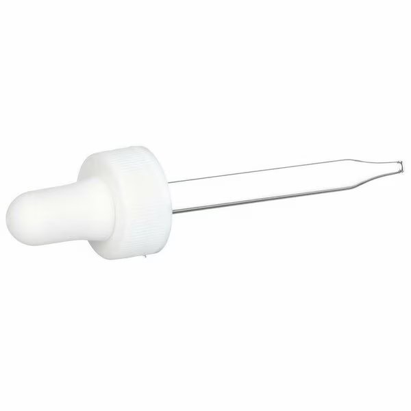 20-400 White P/P Dropper Assembly Closure, 7 X 76Mm Straight Glass Pipette, White Bulb, Tricorbraun, Mfr#: 600103