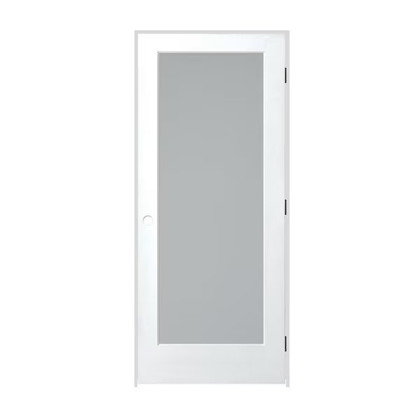 Primed 1Lite Satin Etch Tempered Glass Interior French 69/16" LH Prehung Door Black Hinges, Trimlite, Mfr#: 3068pri1501SATTLH1D6916