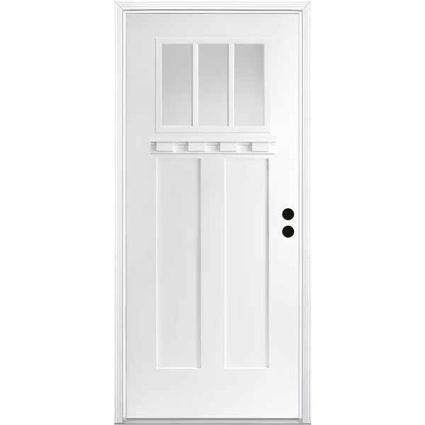 36" x 80" Primed White Shaker Exterior Fiberglass Door, Codel Doors, Mfr#: 3068LHISPSFHER2033C691615M