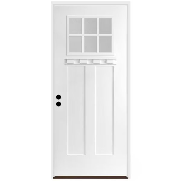 36" x 80" Primed White Shaker Exterior Fiberglass Door, Codel Doors, Mfr#: 3068RHISPSFHER2066C491610BB