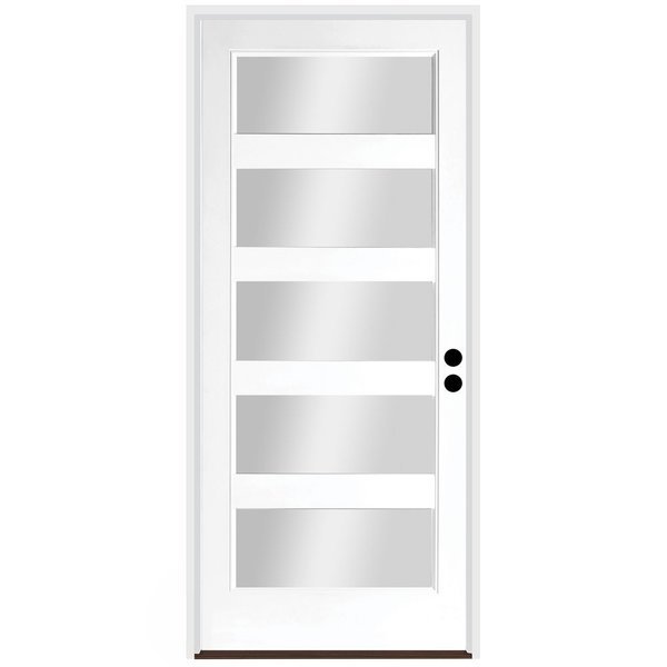 36" x 80" Primed White Contemporary Flush-Glazed Exterior Fiberglass Door, Codel Doors, Mfr#: 3068LHISPSF20F5LC491610BB