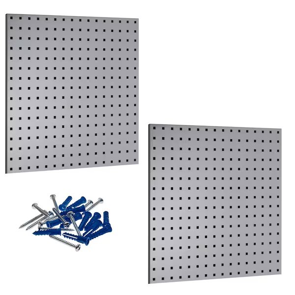 (2) Square Hole Pegboards W/ Mounting Hardware, Epoxy Coated 18-Gauge Steel, Gray, 24" W x 24" H