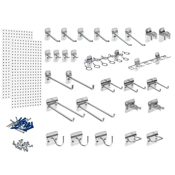 (2) 18 In. W x 36 In. H White Epoxy 18-Gauge Steel Square Hole Pegboards 28 pc. LocHook Assortment, Triton Products, Mfr#: WC18-WH-KIT