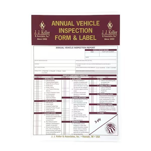 Annual Vehicle Inspection Report And Label