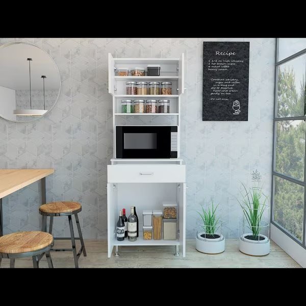 Della 60 Kitchen Pantry with Countertop, Closed & Open Storage, White, Tuhome, Mfr#: ALB4448
