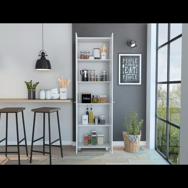 Baleare Pantry Cabinet, Five Interior Shelves, Four Legs, White, Tuhome, Mfr#: ALB5603