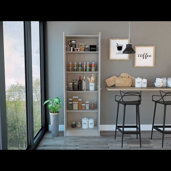 Multistorage Pantry abinet, Five Shelves, Double Door Cabinet, Pearl, Tuhome, Mfr#: ALN5531