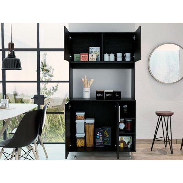 95 Pantry Kit, Four Legs, Double Door Cabinet, Three Shelves, Black, Tuhome, Mfr#: ALW5577