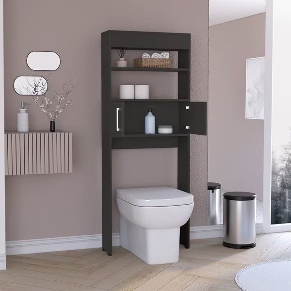 Madrid Over The Toilet Cabinet, Double Door, Two Shelves, Black, Tuhome, Mfr#: ALW7961