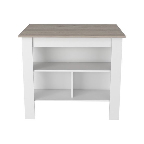 Cala Kitchen Island Antibacterial, Three Shelves, Four Legs, Light Gray/White, Tuhome, Mfr#: AZB5772