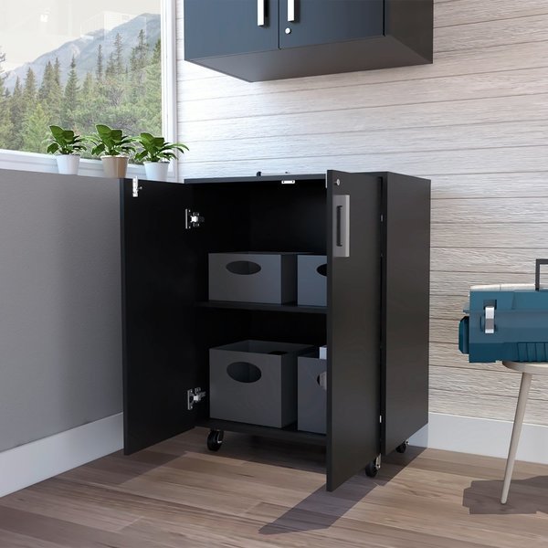 Storage Cabinet, Casters, Double Door, Two Interior Shelves, Black, Tuhome, Mfr#: BBN6773