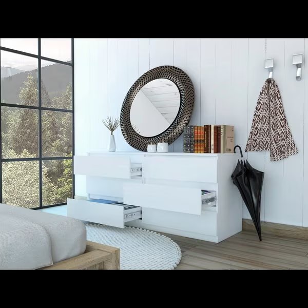 Asteria 6 Drawer Double Dresser, Metal Handles, White, Tuhome, Mfr#: CLB5955