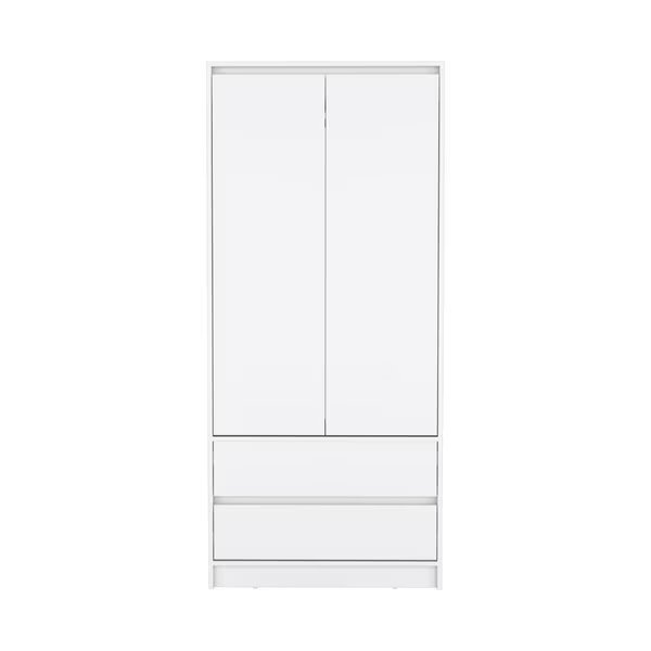Austin 2 Drawers Armoire, Double Door, Hanging Rod, White, Tuhome, Mfr#: CLB8960