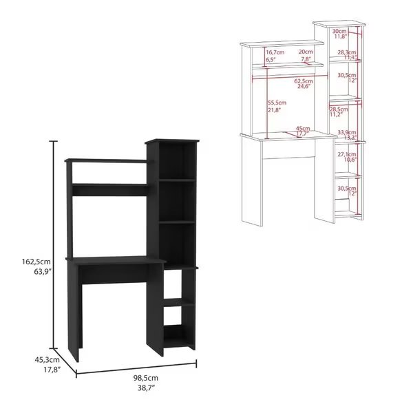 17.8 in. D X 38.7 in. W X 63.9 in. H, Black, Laminate, Tuhome, Mfr#: ELW3938