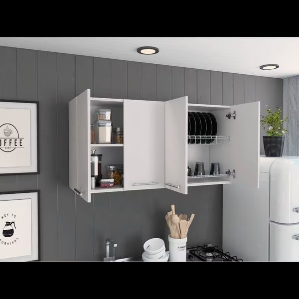 120 Wall Cabinet, Four Doors, Two Cabinets, Two Shelves, White, Tuhome, Mfr#: GLB5585