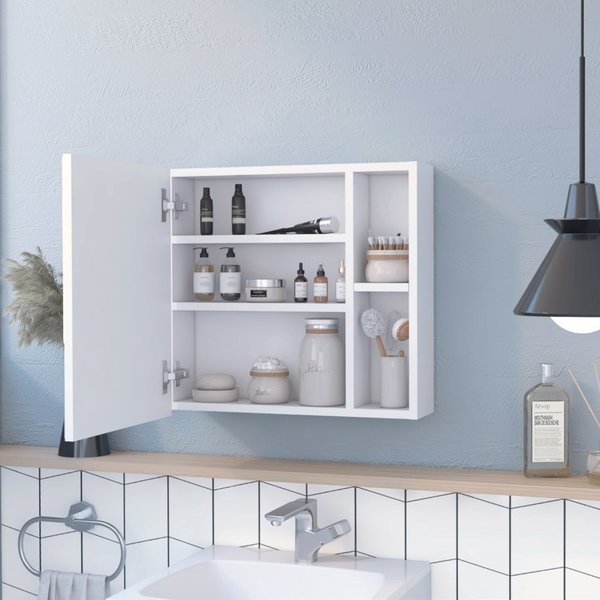 Oman Medicine Cabinet, Three Internal Shelves, Single Door, Two External Shelves, White, Tuhome, Mfr#: GLB6746