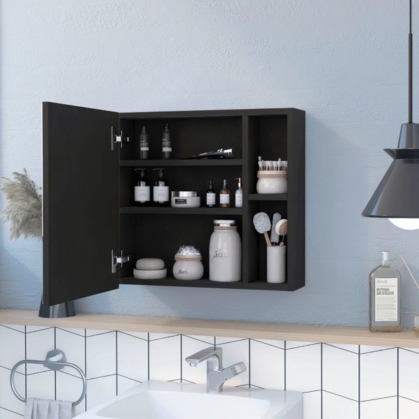 Oman Medicine Cabinet, Three Internal Shelves, Single Door, Two External Shelves, Black, Tuhome, Mfr#: GLW6747