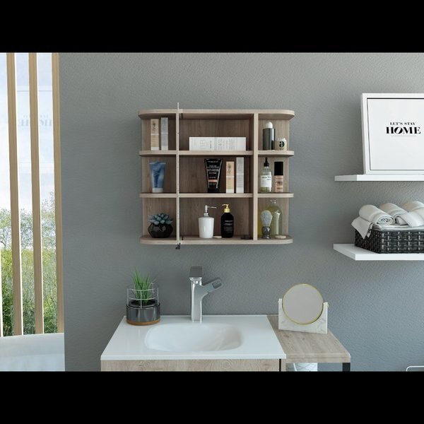 Milan Medicine Cabinet, Six External Shelves Mirror, Three Internal Shelves, Light Gray, Tuhome, Mfr#: GLZ5592