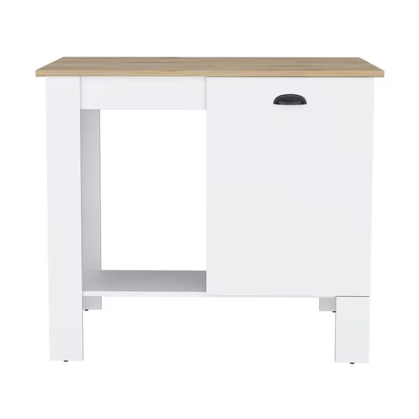Syrah Kitchen Island, 2 Side Bottle Shelf, Bottom Shelf, White/Macadamia, Tuhome, Mfr#: IBM8986