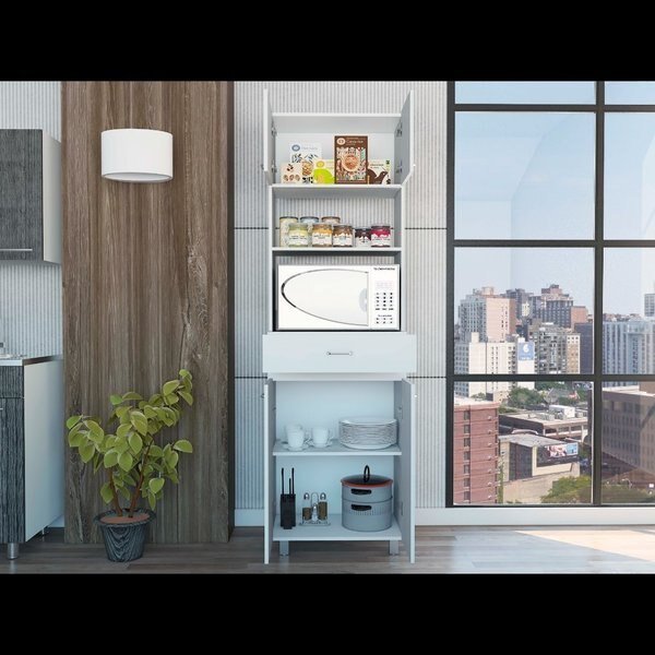 Caribe Microwave Cabinet, Four Legs, One Drawer, Double Door, One Shelf, White, Tuhome, Mfr#: MLB5578