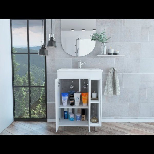 24 in. Meka Vanity, Two External Shelves, Double Door Cabinet, White, Tuhome, Mfr#: MLB5610