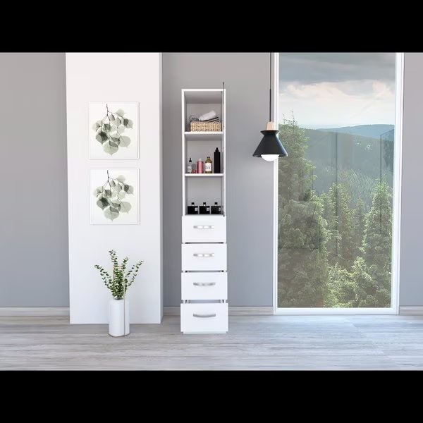 Vanguard Linen Cabinet, Three Shelves, Four Drawers, White, Tuhome, Mfr#: MLB6479