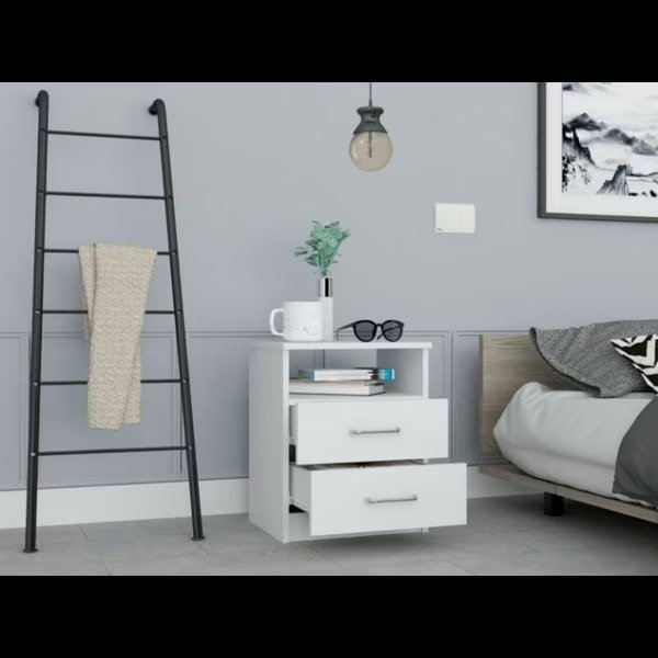 Napoles Nightstand, Superior Top, Two Drawers, One Shelf, White, Tuhome, Mfr#: MLB6567
