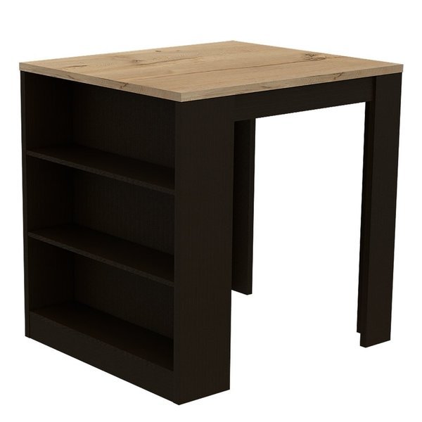 Tanna Kitchen Counter Dining Table, Two Legs, Three Side Shelves, Black/Pine, Tuhome, Mfr#: MWD5460