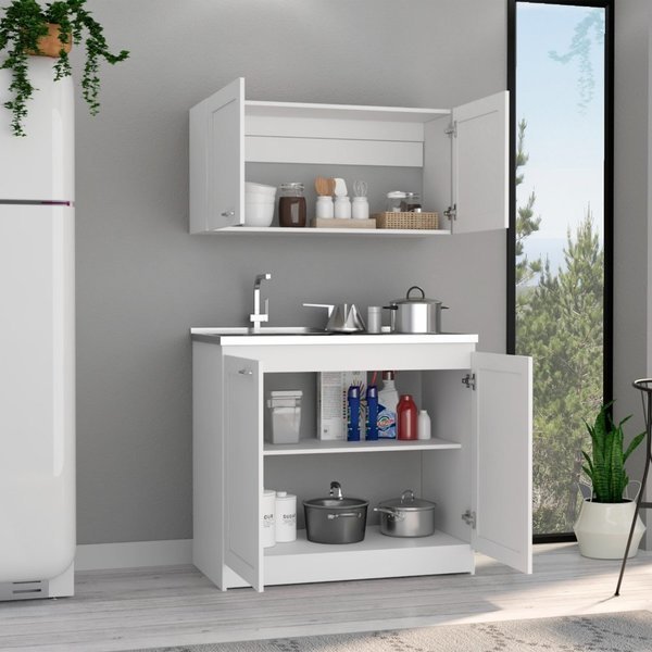 Zurich Cabinet Set, Two Shelves, White, Tuhome, Mfr#: SLB6760