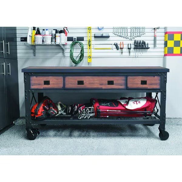 72 In x 24 In. 3 Drawer Rolling Industrial Workbench with Wood Top, Duramax, Mfr#: 68001