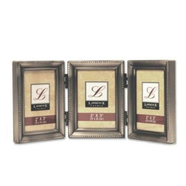 Antique Pewter Hinged Triple 2x3 Picture Frame - Beaded Edge Design, Lawrence Frames, Mfr#: 11523T