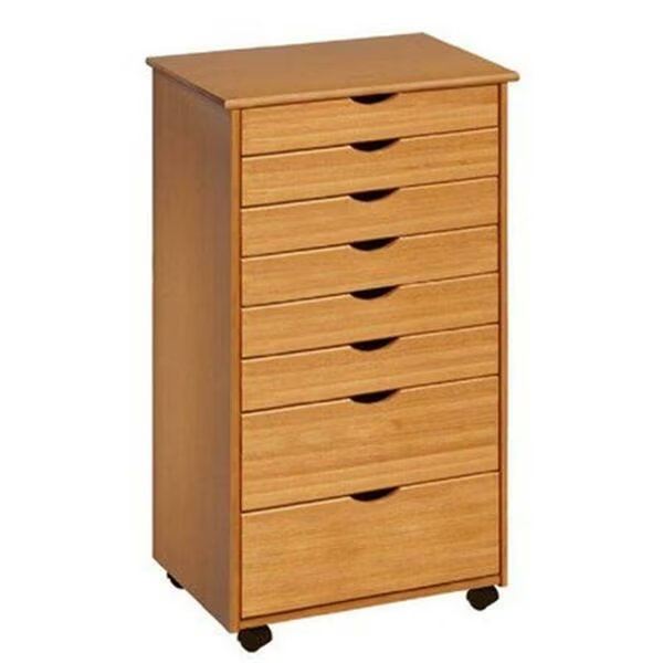 Solid Wood 6+2 Drawer Wide Roll Cart - Med Pine, Adeptus, Mfr#: 76154