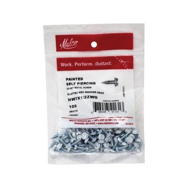 Malco 5951678 No.7 x 0.5 in. Slotted Hex Sheet Metal Screws, Malco, Mfr#: 5951678