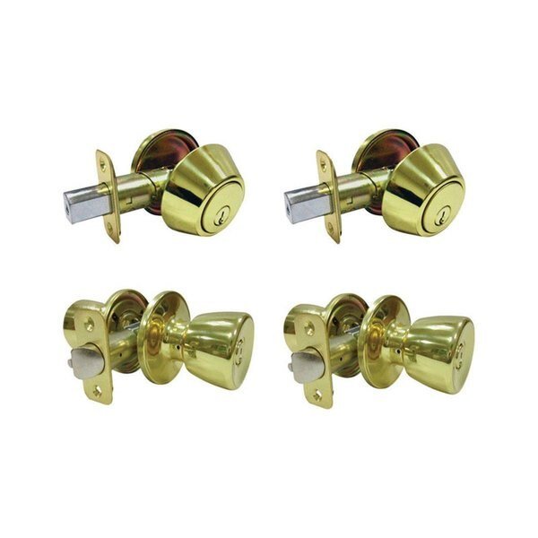 Tulip Polished Brass Metal Entry Knob & Single Cylinder Deadbolt - 3 Grade Right Handed, Book Publishing Co, Mfr#: GR2513197