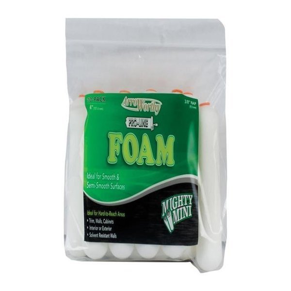 Arroworthy 1807635 Pro-Line Foam 4 x 4 in. Paint Roller Cover for Smooth to Semi-Smooth Surfaces; White - Pack of 10, Arroworthy, Mfr#: 1807635