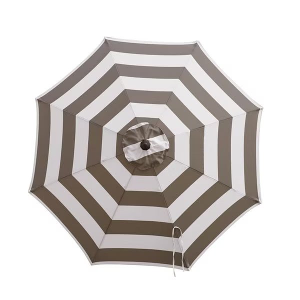 9 ft. Tiltable Tan Stripe Market Umbrella, Living Accents, Mfr#: 8014984