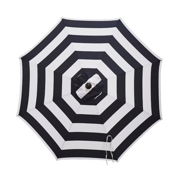 9 ft. Tiltable Navy White Stripe Market Umbrella, Living Accents, Mfr#: 8014987