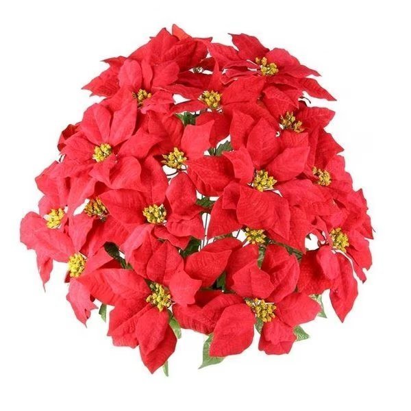 Admired by Nature GPB969-RED 24 Stems Faux Velvet Poinsettia Christmas Bush; Red, Adlmired By Nature, Mfr#: GPB969-RED