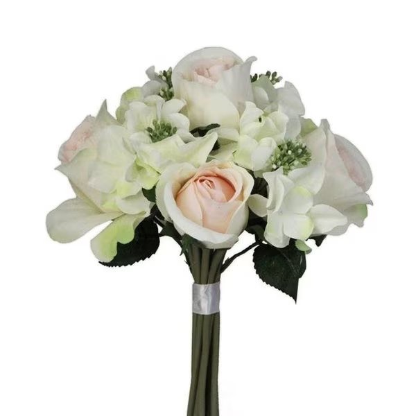 Admired By Nature GPB8359-CM - GN 9 Stems Artificial Rose & Hydrangea Mixed Bouquet; Cream & Green, Adlmired By Nature, Mfr#: GPB8359-CM/GN