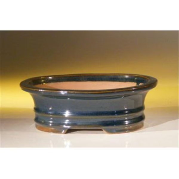 7 x 5.5 x 2.375 in. Ceramic Bonsai Pot, Blue - Oval, Paisaje, Mfr#: PA2529685
